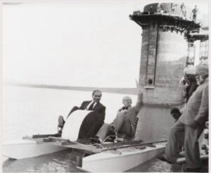 Le Corbusier supervising watch tower construction at Sukhna Lake.